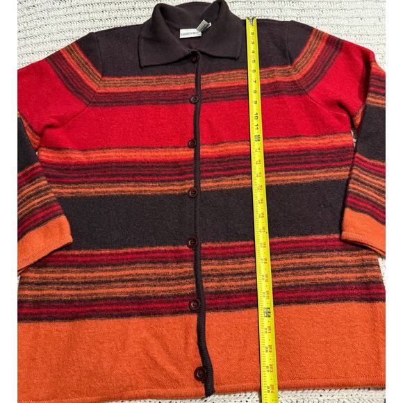 VTG Y2K Fashion Bug Sweater Button Wool Womens Plus Size 1X Stripe Orange Brown - Picture 3 of 7